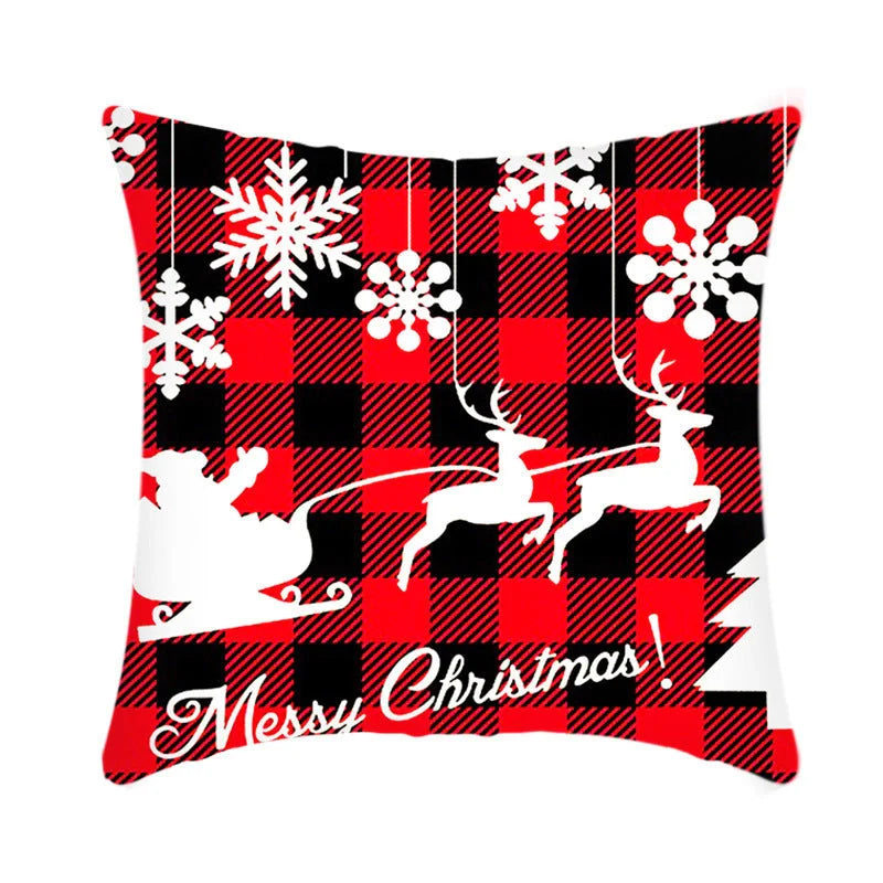 Merry Christmas cushion cover with Elk and Santa Claus design in plush material