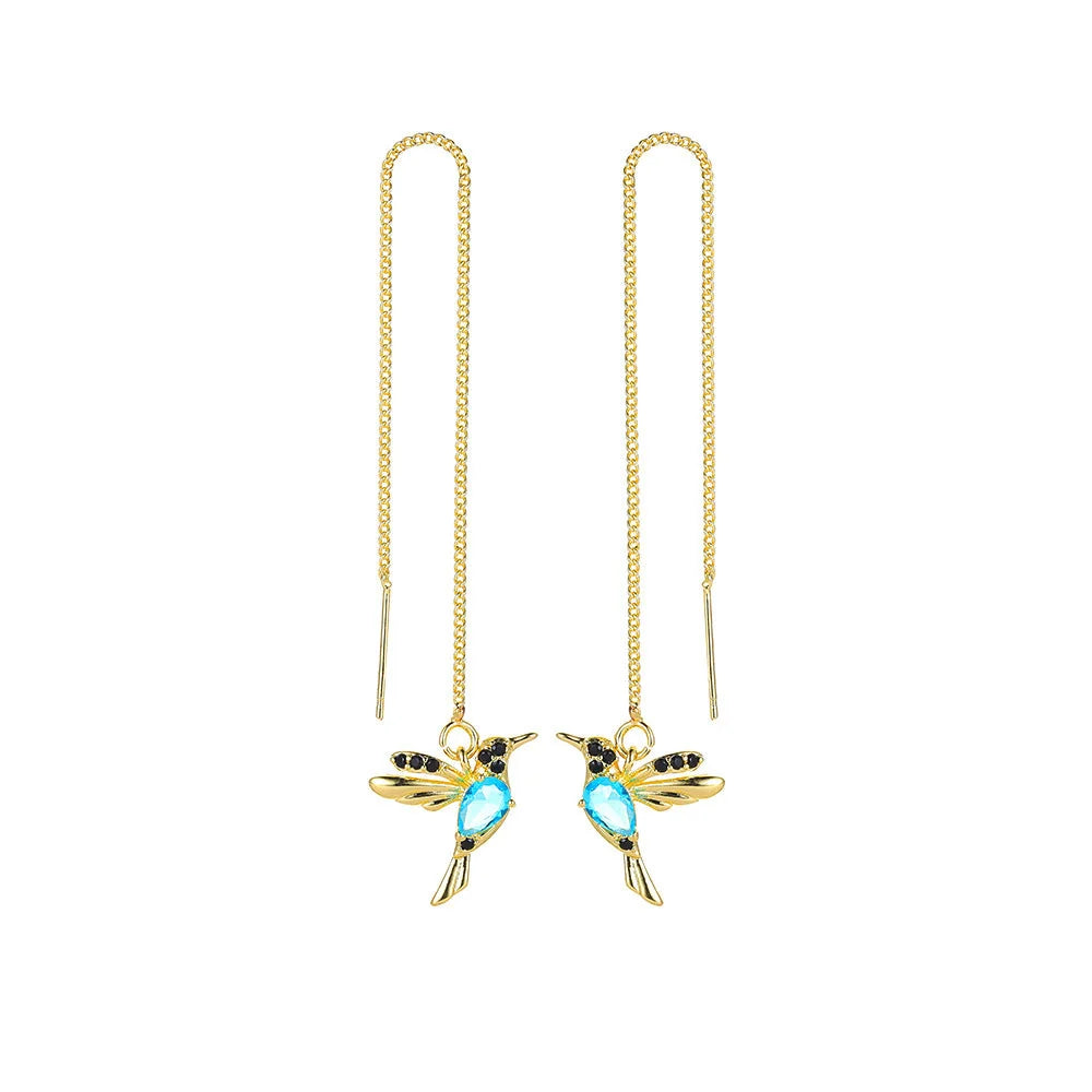 Little Bird Drop Hummingbird Earrings with Crystal Pendant in three finishes