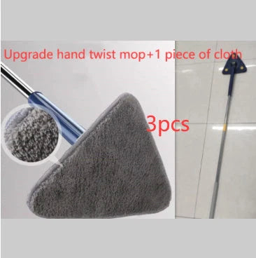 Extendable Triangle Mop with 360° rotatable head for deep cleaning in blue and white