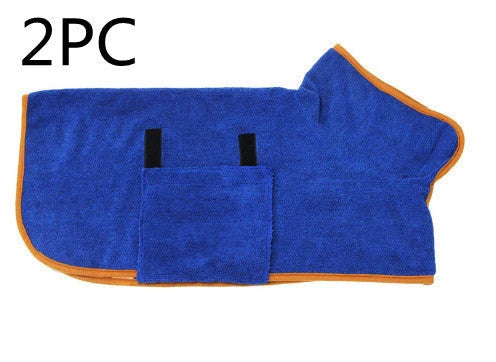 Absorbent pet bathrobe with waist-wrapped microfiber for fast drying, available in multiple colors and sizes