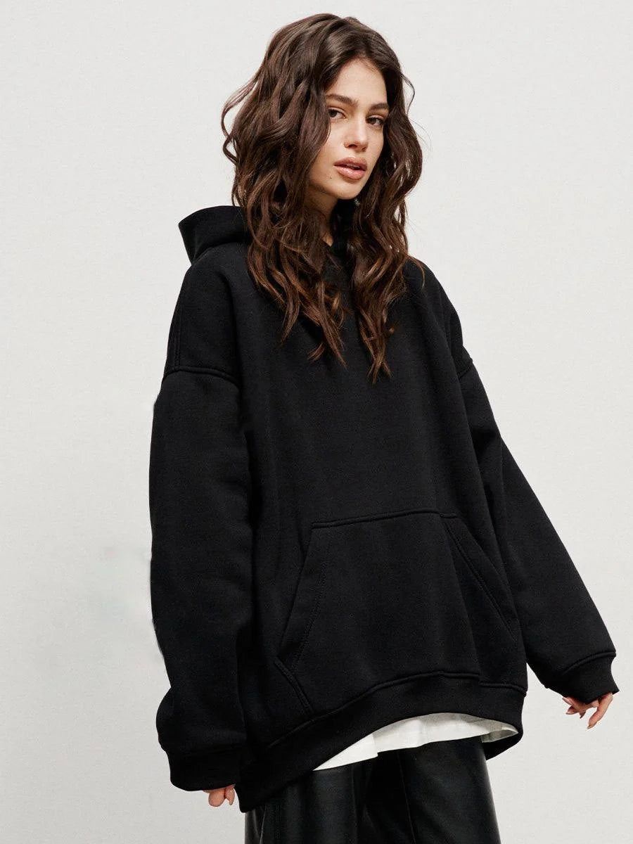 Street Boyfriend Style Polar Fleece Loose Pockets Hooded Sweater in various colours