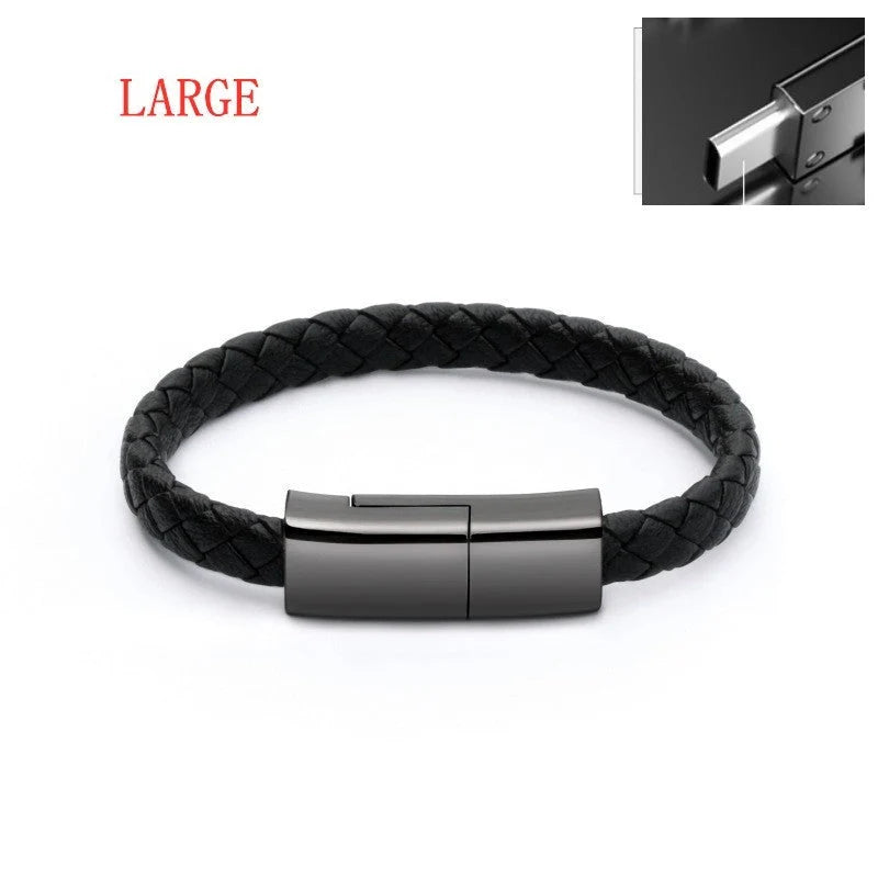 Creative Bracelet Data Cable for Apple, Android, and Type-C devices, wearable and tangle-free