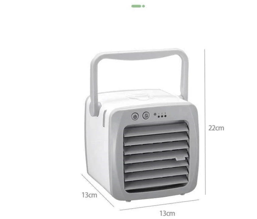 Mini mobile air conditioner electric fan in white with USB portability