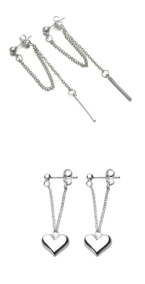 Geometric silver chain stud earrings for women with a modern design