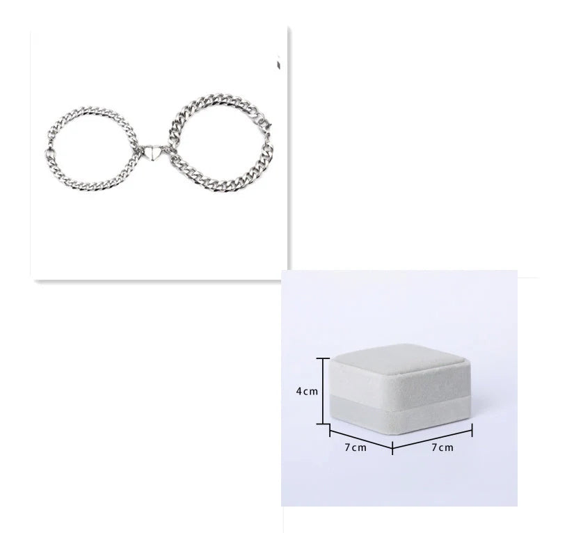 Titanium steel couple bracelets with heart-shaped charm in Cuban and NK chain styles