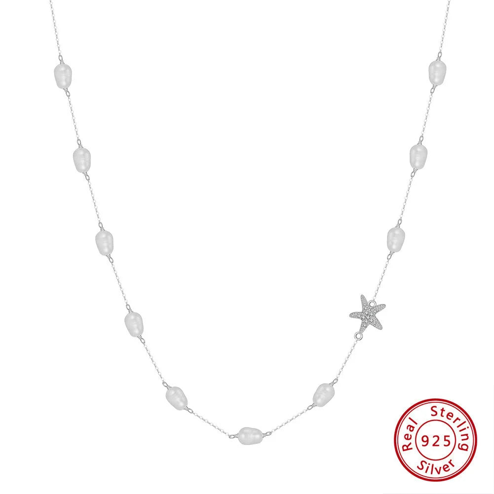 Sterling silver necklace with freshwater pearl starfish design
