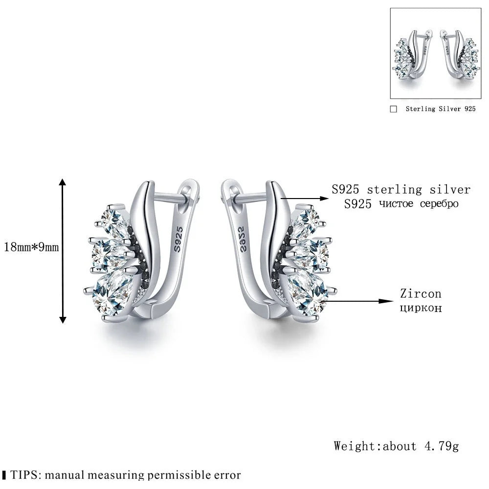 Classic Wings Shape Women's Drop-shaped Zircon Earrings in elegant black