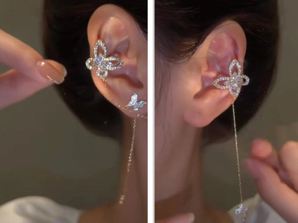 Hollow Butterfly Zircon Ladies Ear Clip Line Smart Stud Earrings with bow shape and zircon detailing