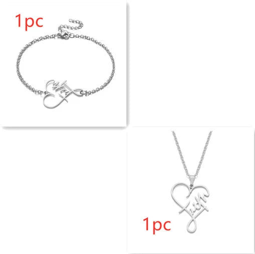 Stainless steel Heart of Faith Pendant Necklace with adjustable 55cm chain