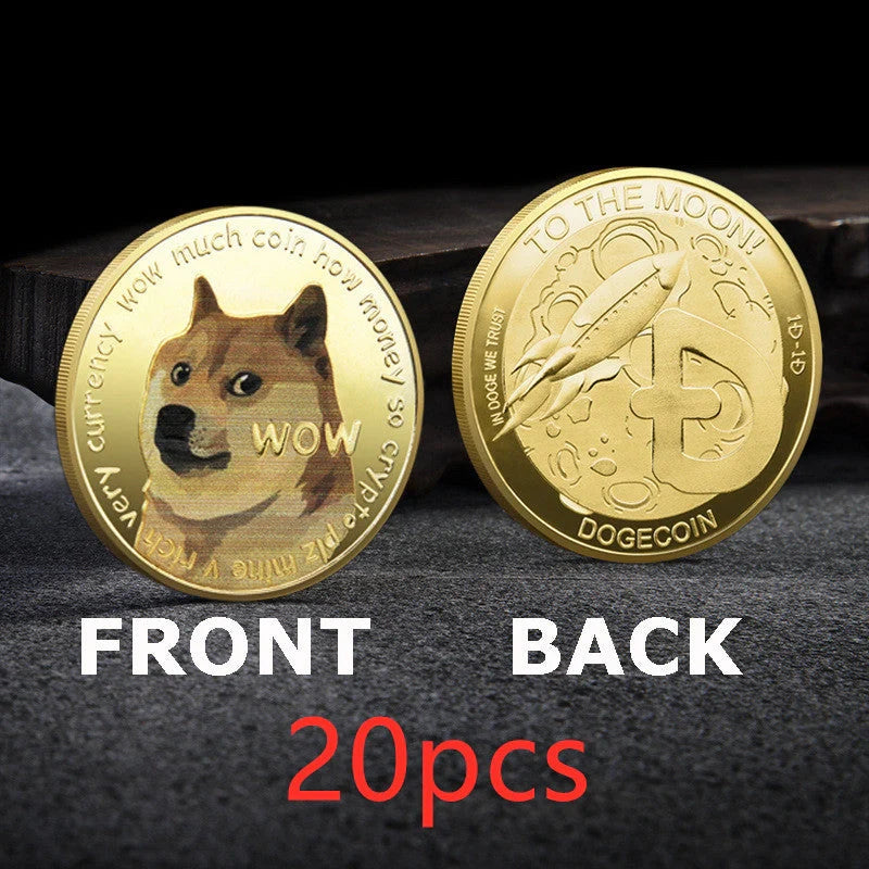 Gold or silver plated Dogecoin commemorative coin with cute dog pattern, 40mm diameter