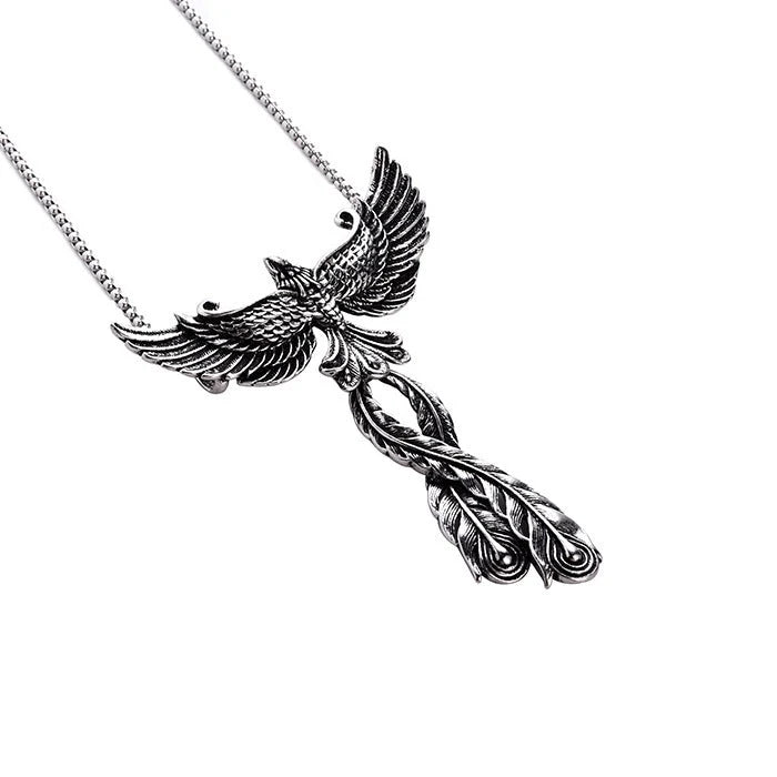 Detailed zinc alloy phoenix pendant necklace with 65CM chain, unisex design