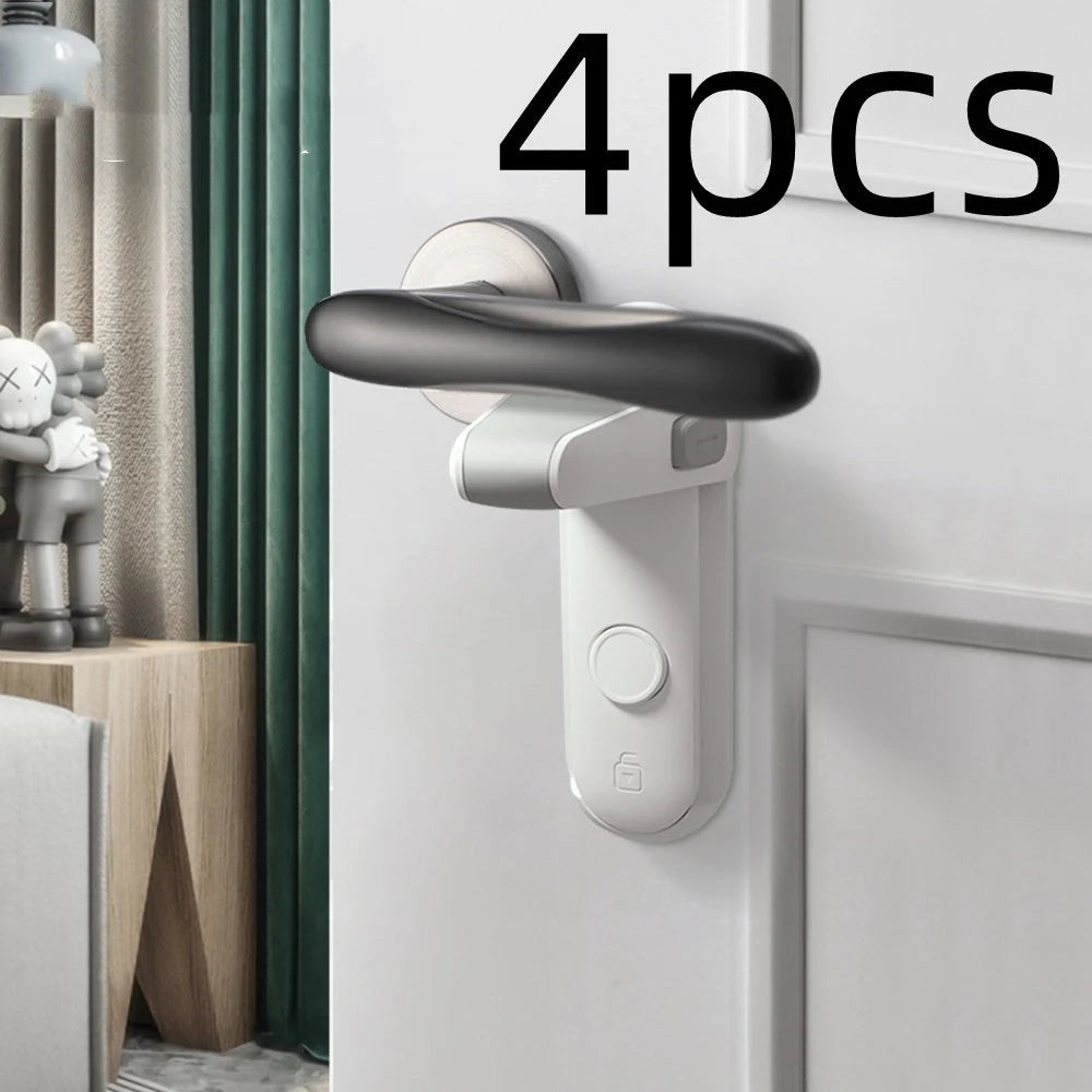 Children's door lever lock in enamel grey for child and pet safety