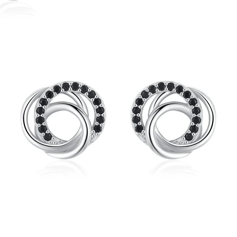 Dignified Hollow Multi-circle Zircon Design Earrings in Black - elegant, lightweight copper earrings