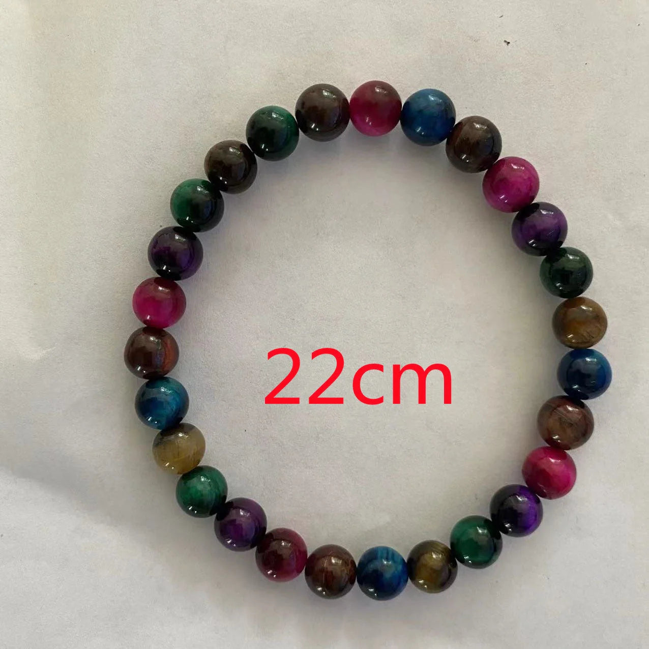 Handmade blue tiger stone couple bracelet with gold-plated accents, 8mm beads, 19cm length