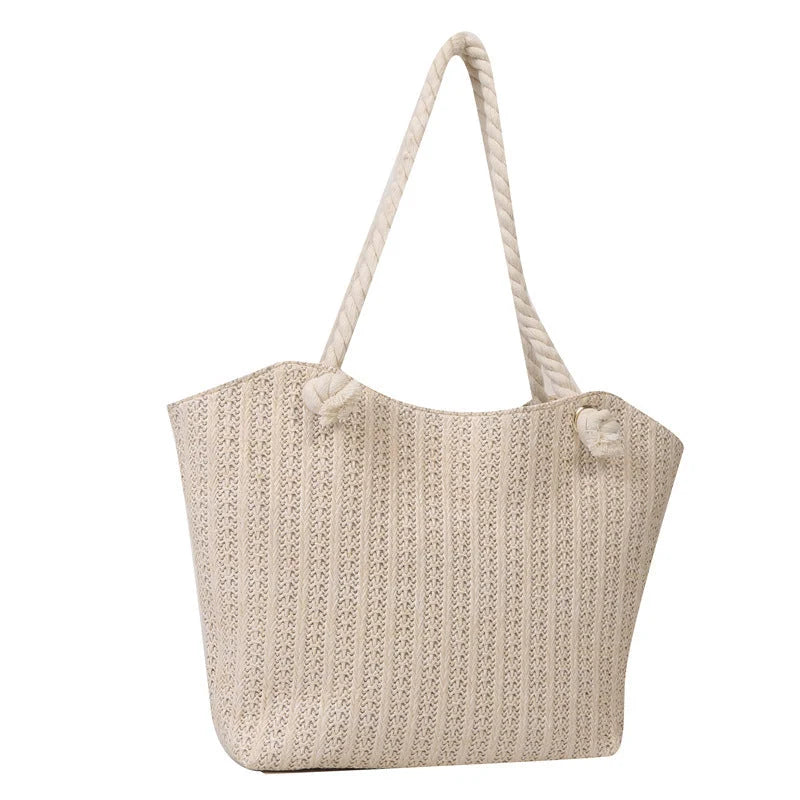 Women's fashion straw large capacity shoulder tote bag in beige