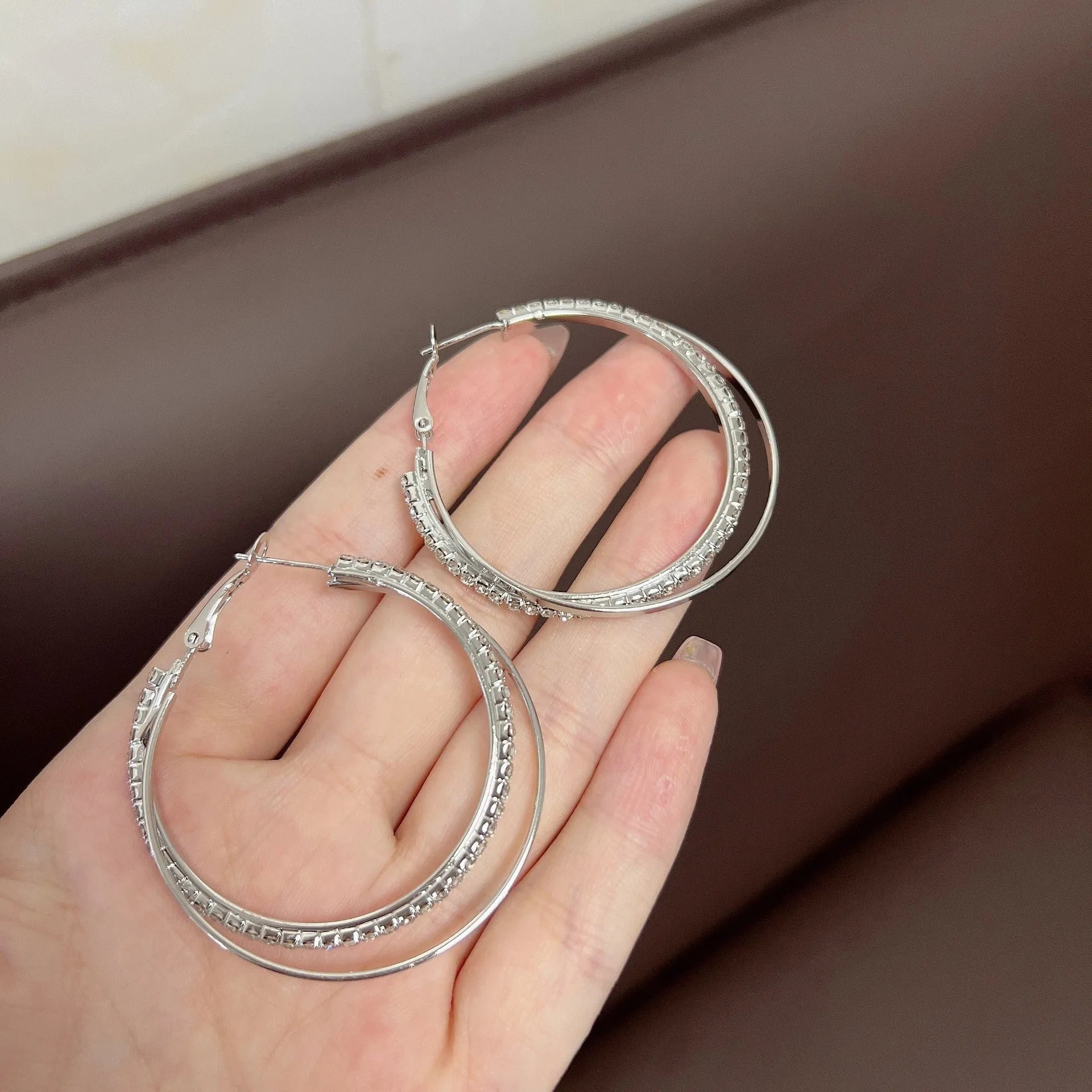 Alloy circle earrings for women gold silver 5cm 4.5cm Korean simple temperament style