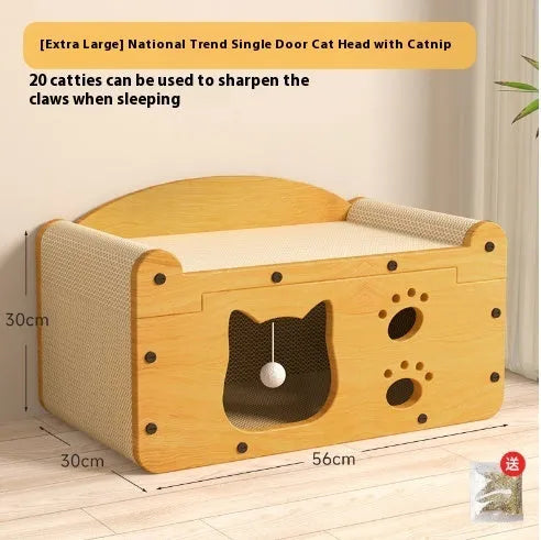 Double-layer corrugated paper cat house with double ball double door design in extra-large 30cm size