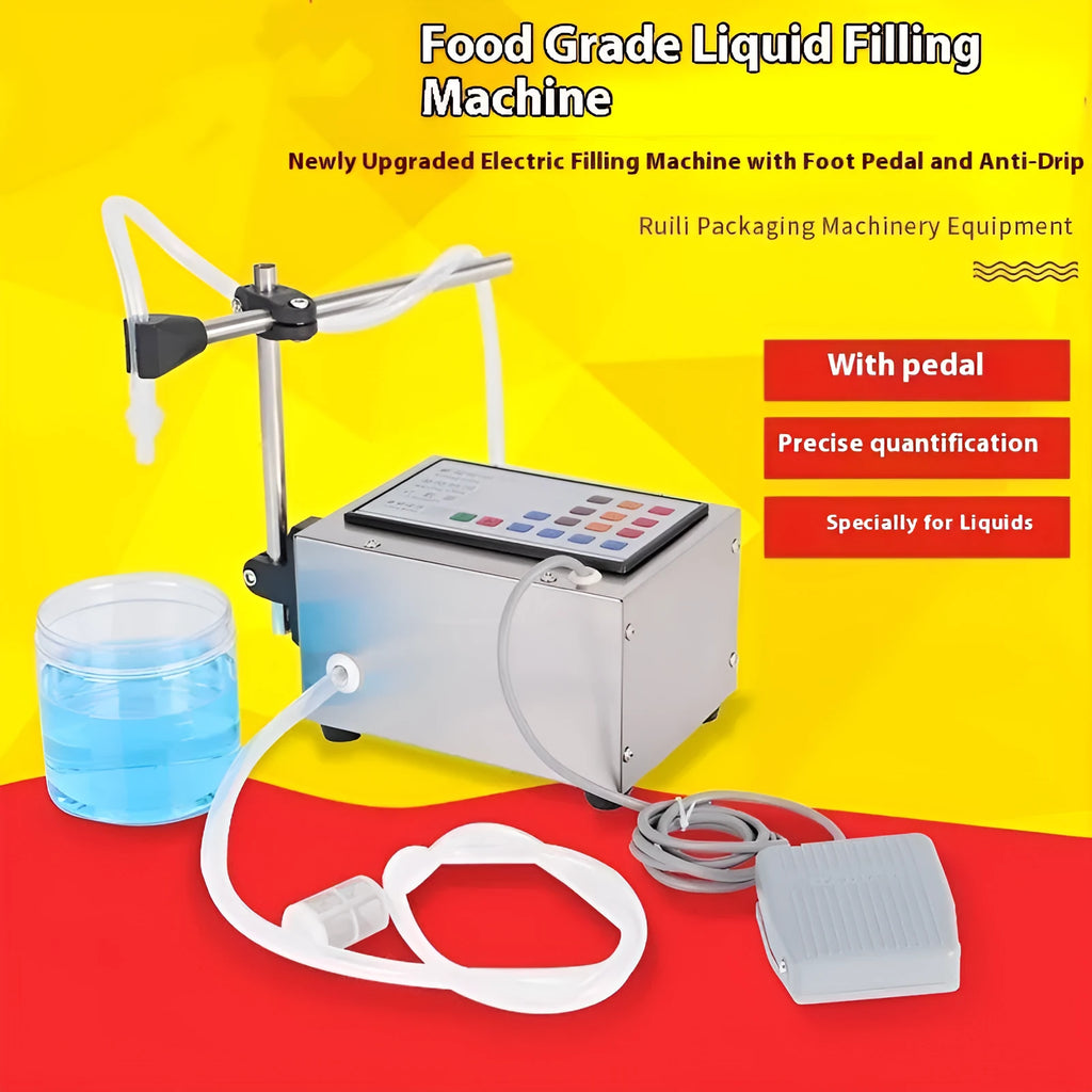 CNC filling machine GFK-280 model on work surface with digital display and dispensing nozzles