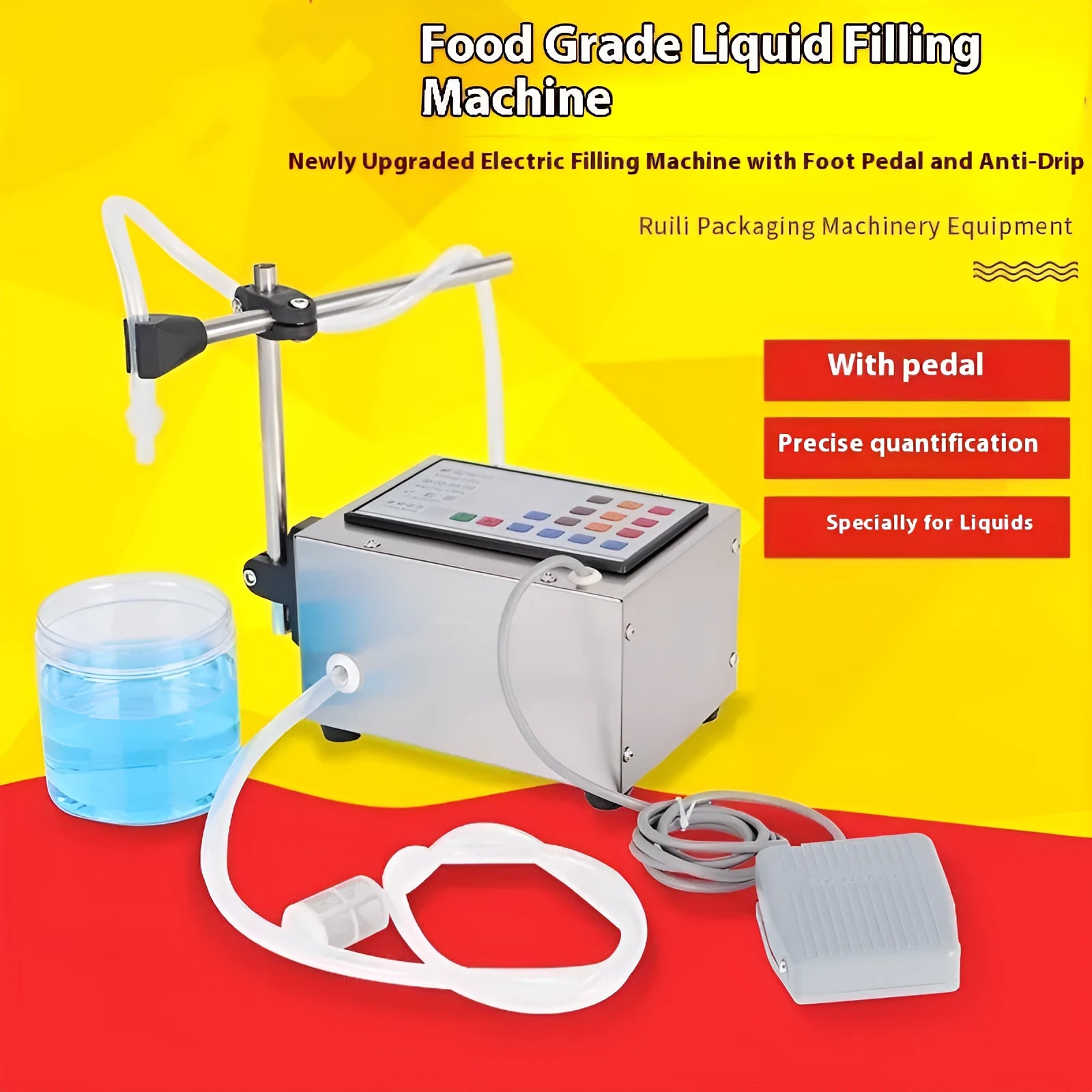 CNC filling machine GFK-280 model on work surface with digital display and dispensing nozzles