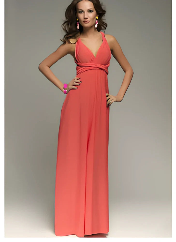 Women's khaki multiway bandage maxi dress with long straps, backless lace design, floor-length 158cm swing skirt in polyester milk silk