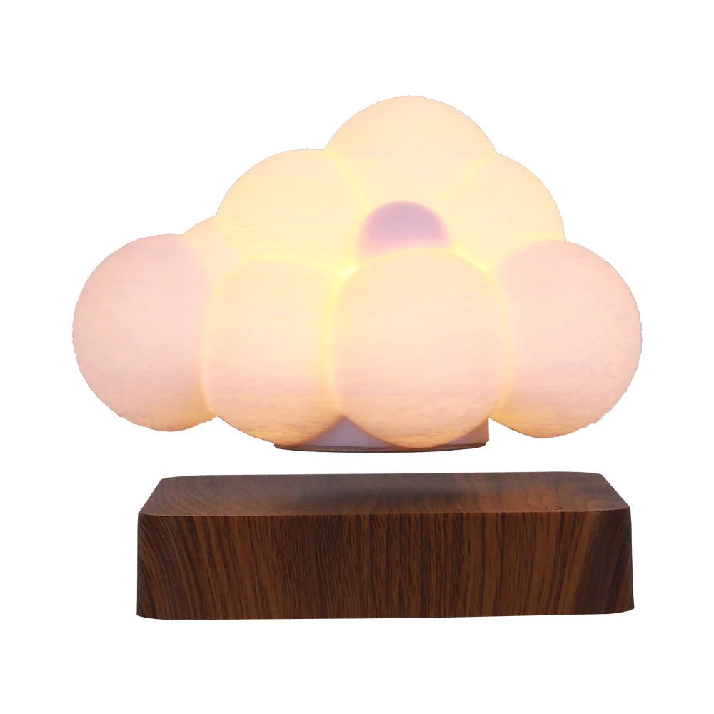 Magnetic Levitation Cloud Lamp floating above base with 3D-printed cloud design