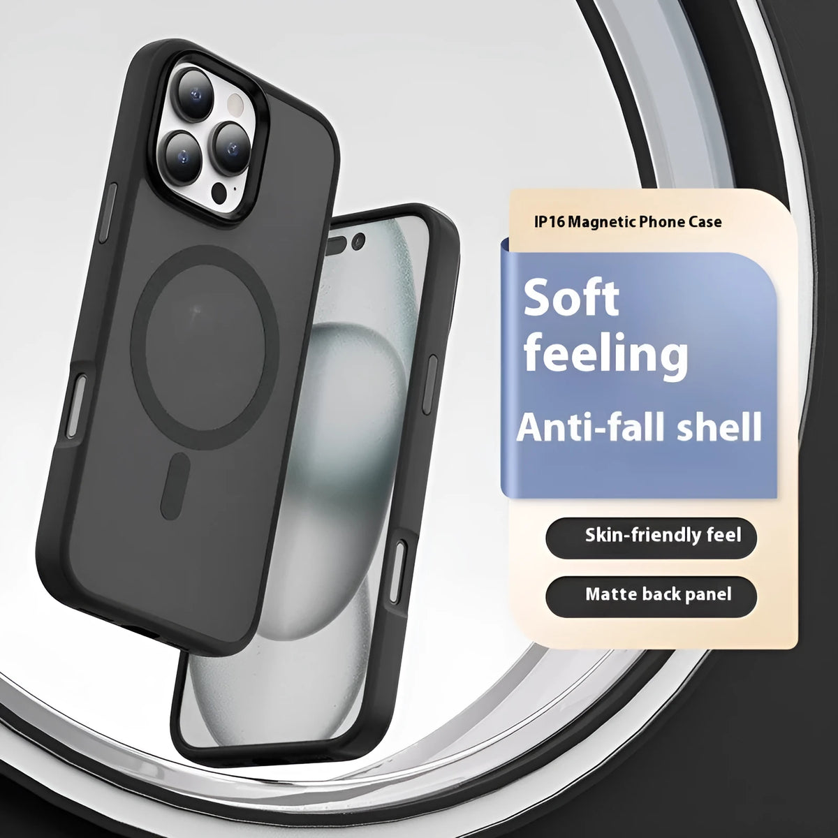 Black magnetic phone case for iPhone 11 and 12 Pro Max with TPU PC back cover and shockproof protection