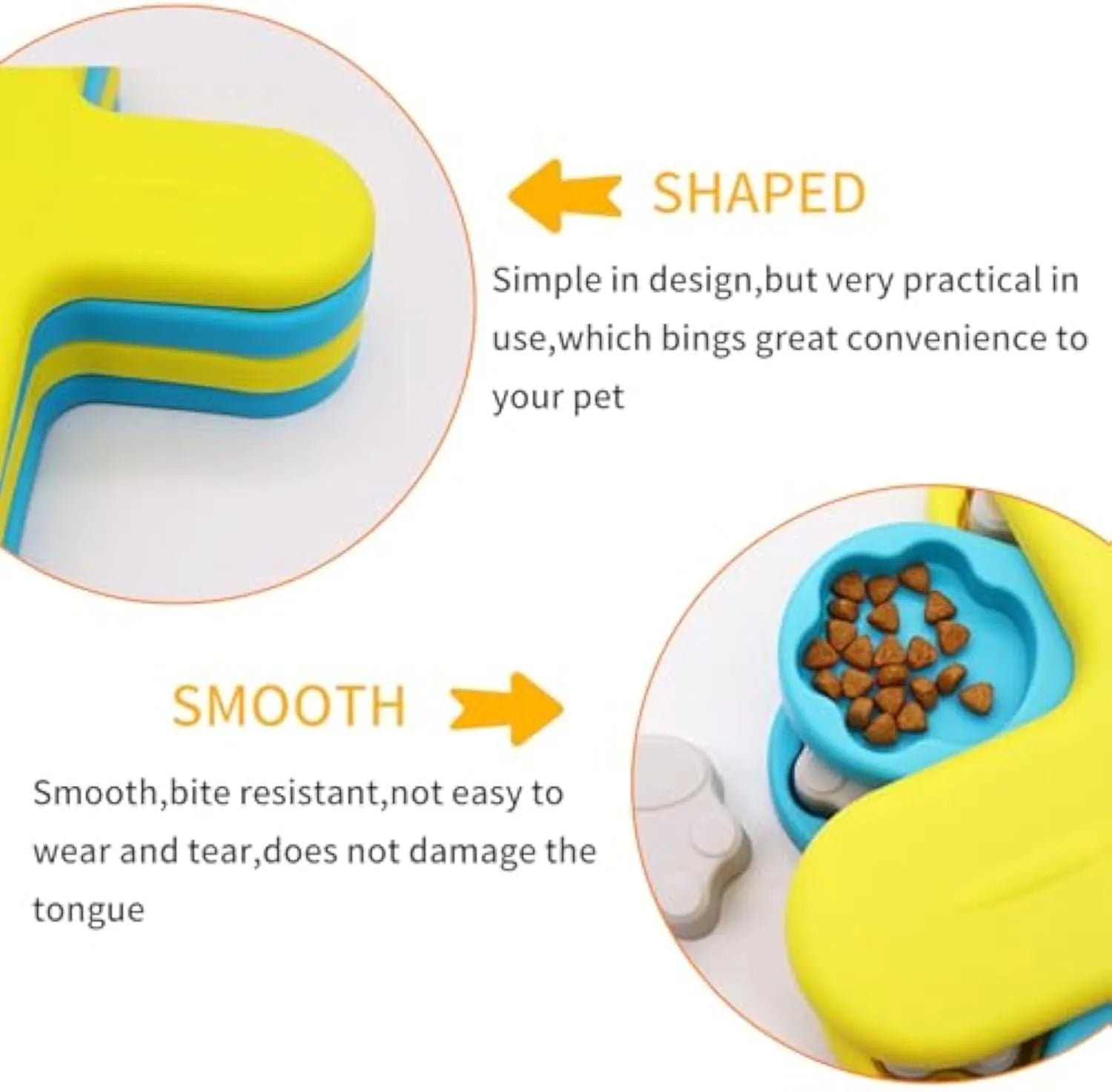 Yellow three-layer rotating dog puzzle feeder toy with claw-shaped lids on an anti-slip base.