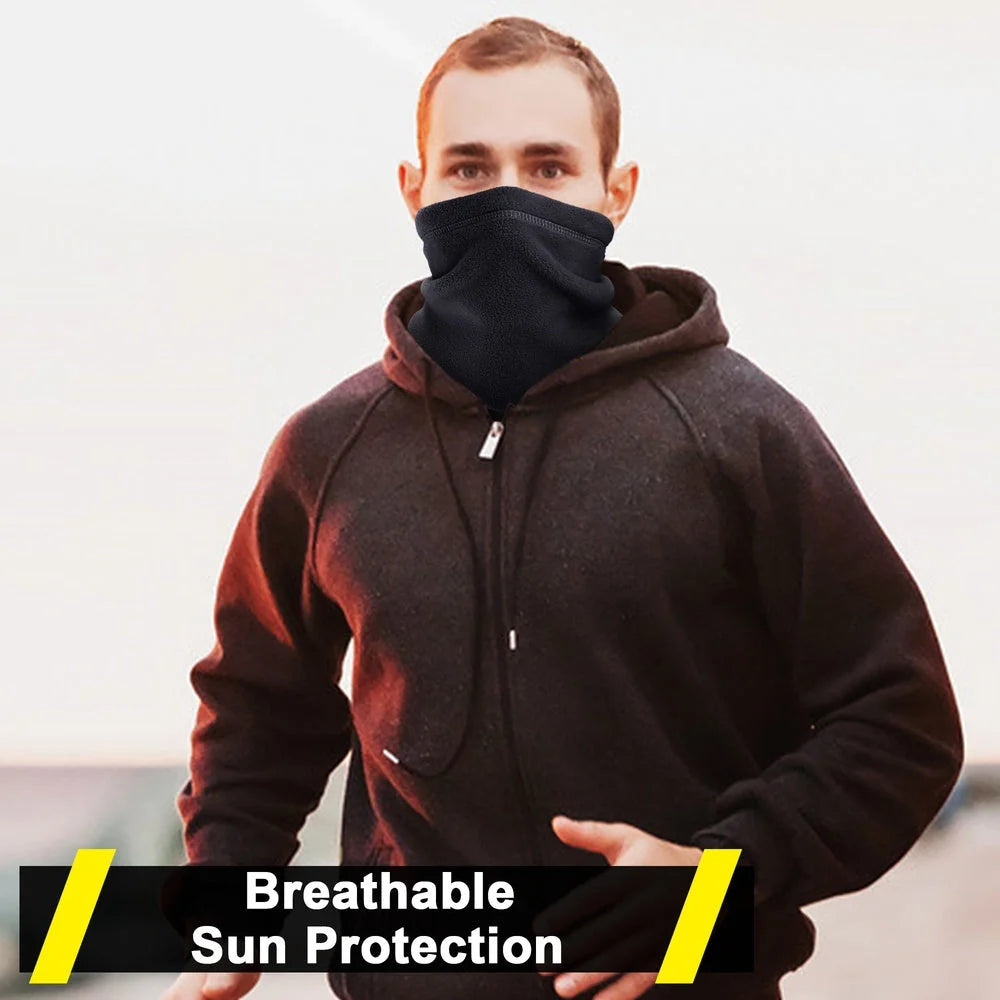 Winter fleece tube scarf mask in black and gray, offering windproof and UV protection