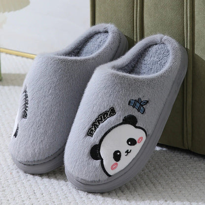 Cozy panda-themed slippers with thick, plush soles and a variety of vibrant color options