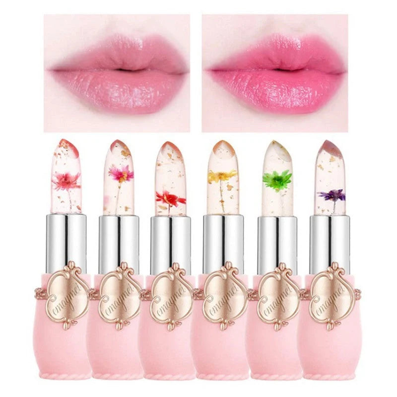 Jelly Flower Lipstick Set with six colour-changing, flower-infused lipsticks