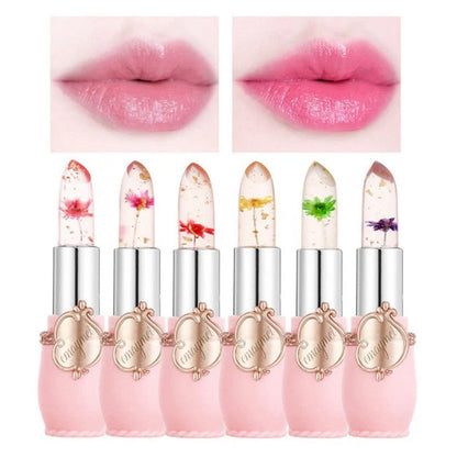 Jelly Flower Lipstick Set with six colour-changing, flower-infused lipsticks