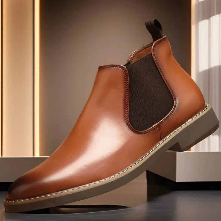 Men's black plus-size casual boots with a square heel and middle calf length design.