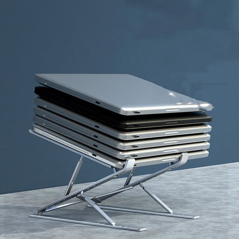 Folding aluminium alloy computer stand bracket in silver with silicone pads, 80 kg static load capacity