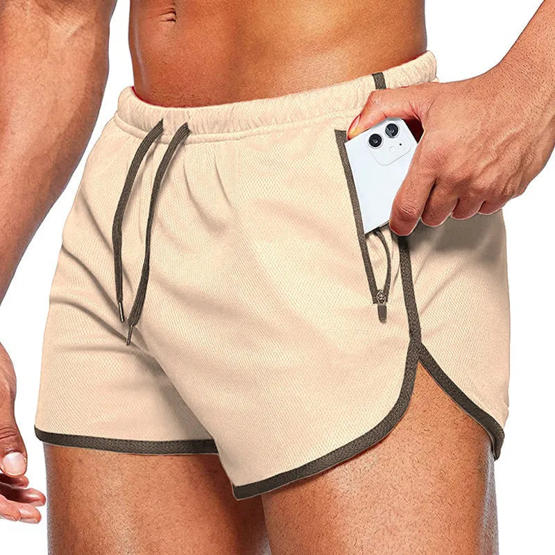 Men's cotton fitness shorts with drawstring mid waist in solid colour, available in multiple colour options
