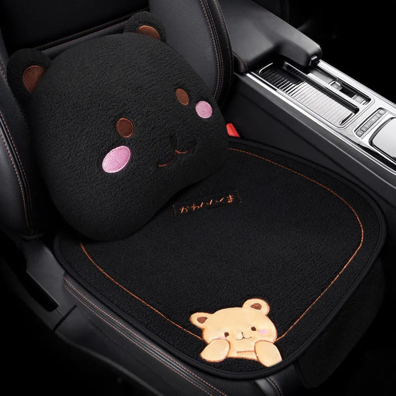 Car cushion winter plush three-piece set with square cushion and lumbar support pillow