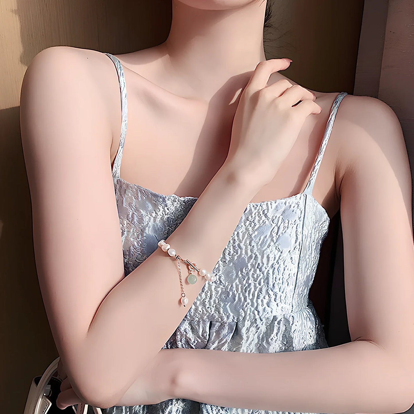 Pink irregular freshwater pearl bracelet on alloy chain, adjustable 16-22cm with 8-12mm beads