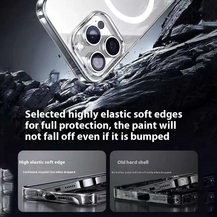 Crystal transparent magnetic phone case with frosted finish for Apple iPhone 15 and 16 series