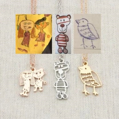 Custom stainless steel children's artwork necklace with gold, silver, and rose gold options