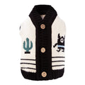 Warm small dog sweater in white with cactus and monster pattern, knit cardigan for small medium dogs