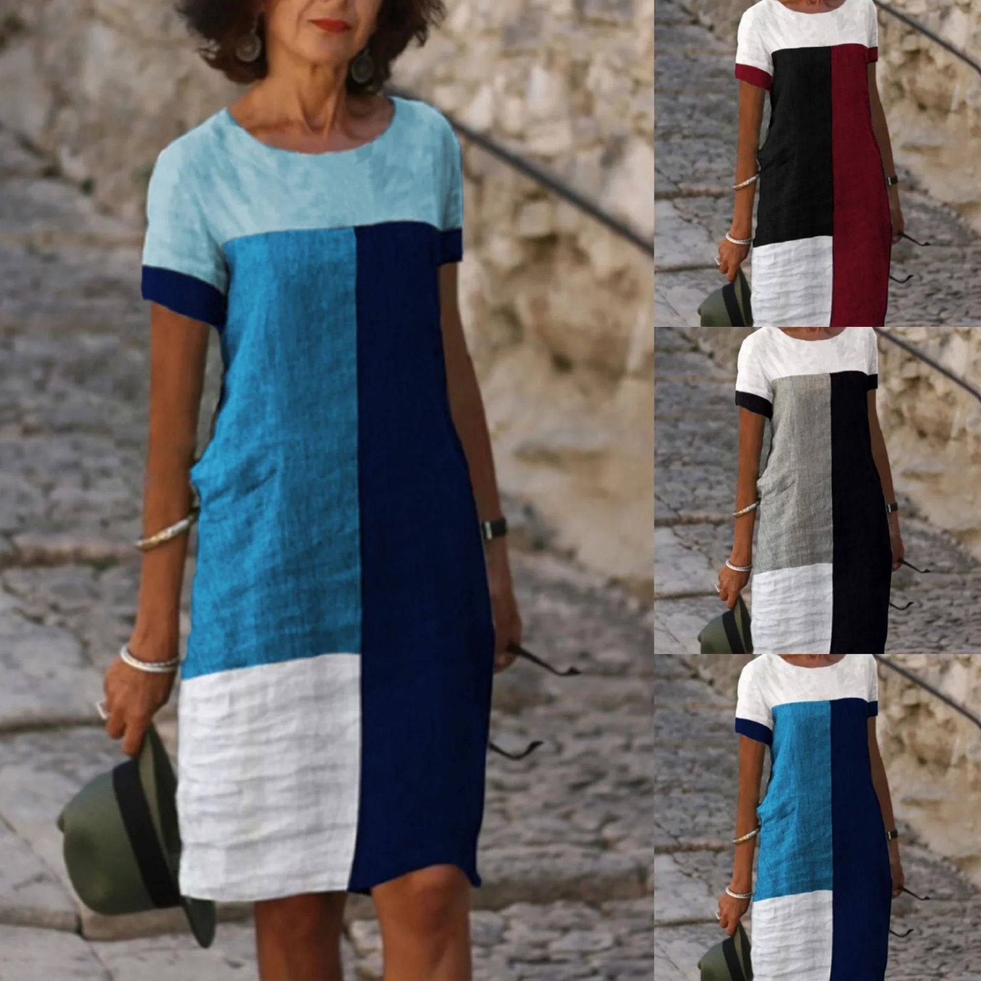 Ladies check print dress in cotton blend, available in four colours and sizes S to 3XL