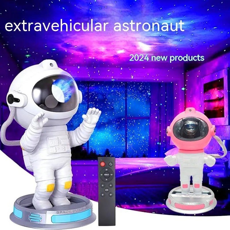 Exit Astronaut Starlight Projection Lamp in white with USB cable and remote control on a table
