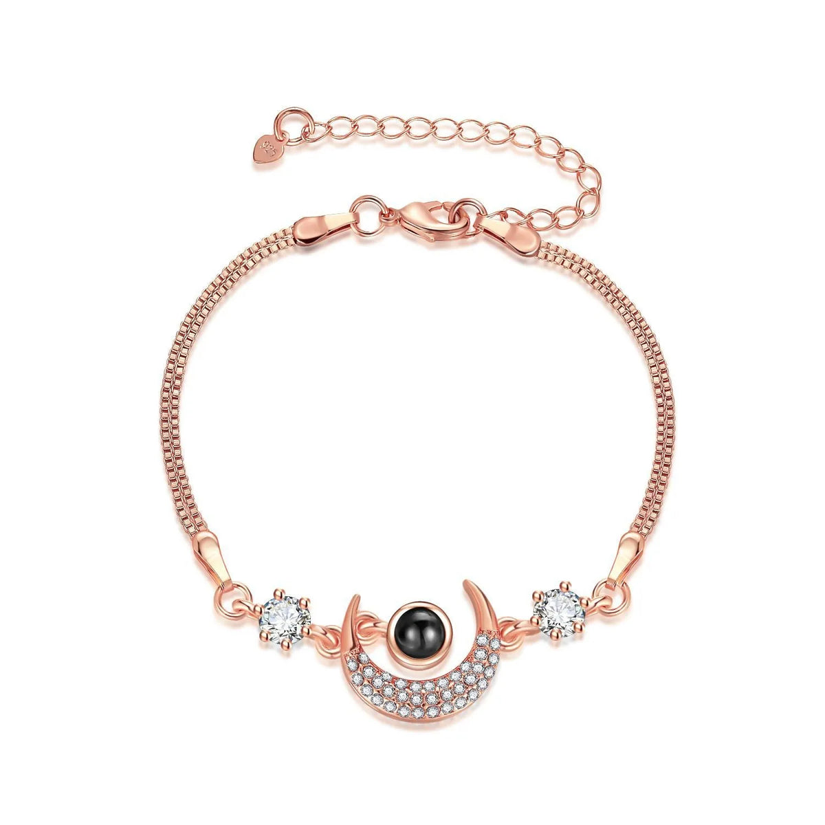Korean style projection star moon charm bracelet in rose gold copper with diamond inlay