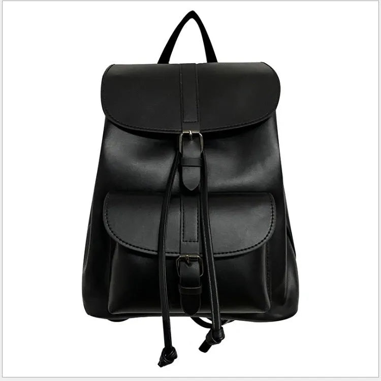 Retro college style female small bag in khaki, PU material, bucket clamshell shape with multiple internal pockets