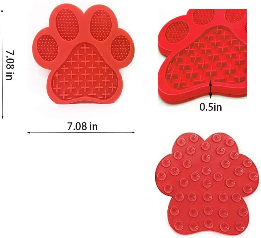 Blue silicone dog licking mat with bone texture and suction cups on the back for sticking to smooth surfaces.