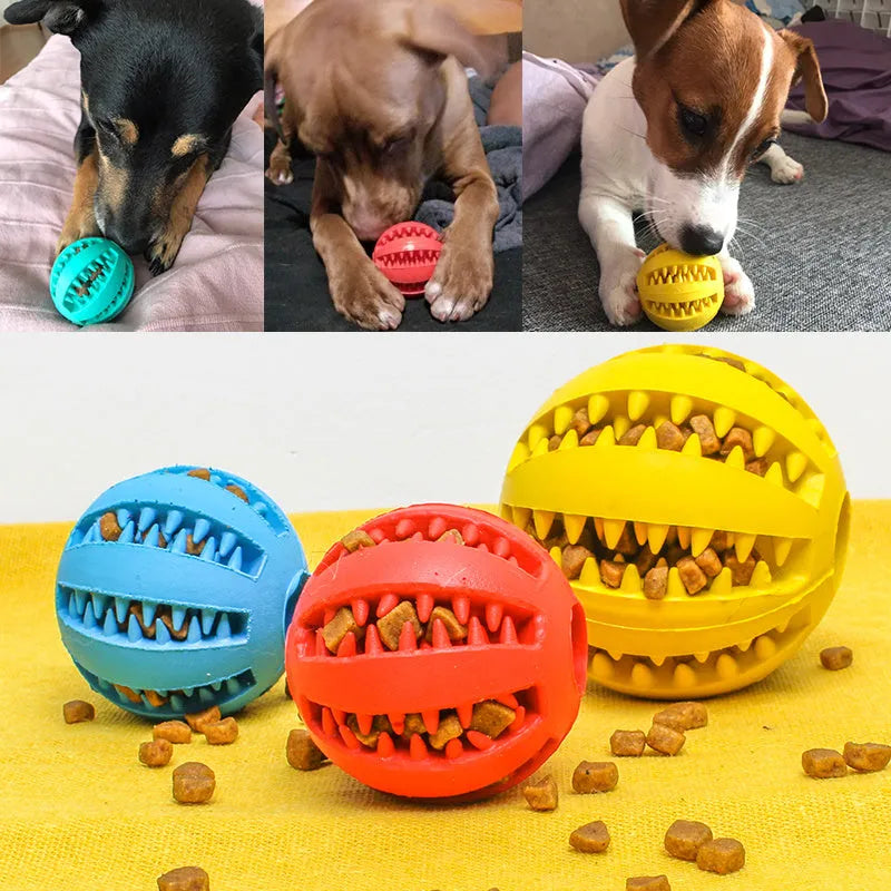 Natural silica gel slow feeder dog ball toy in blue for dental cleaning and treat dispensing