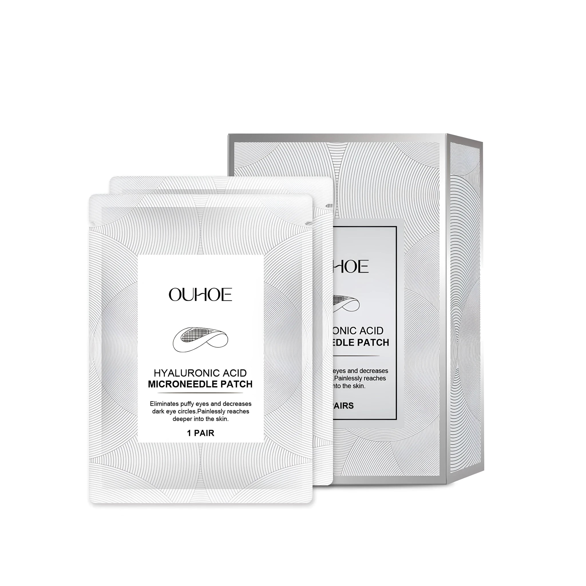 Two pairs of hyaluronic acid microneedle patches for anti-wrinkle facial skincare.