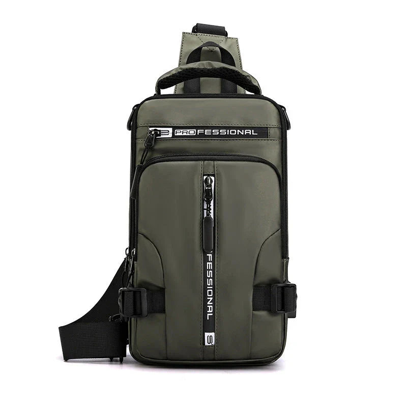 A versatile crossbody backpack for men with multiple pockets and a sleek, square profile for convenient, hands-free carry