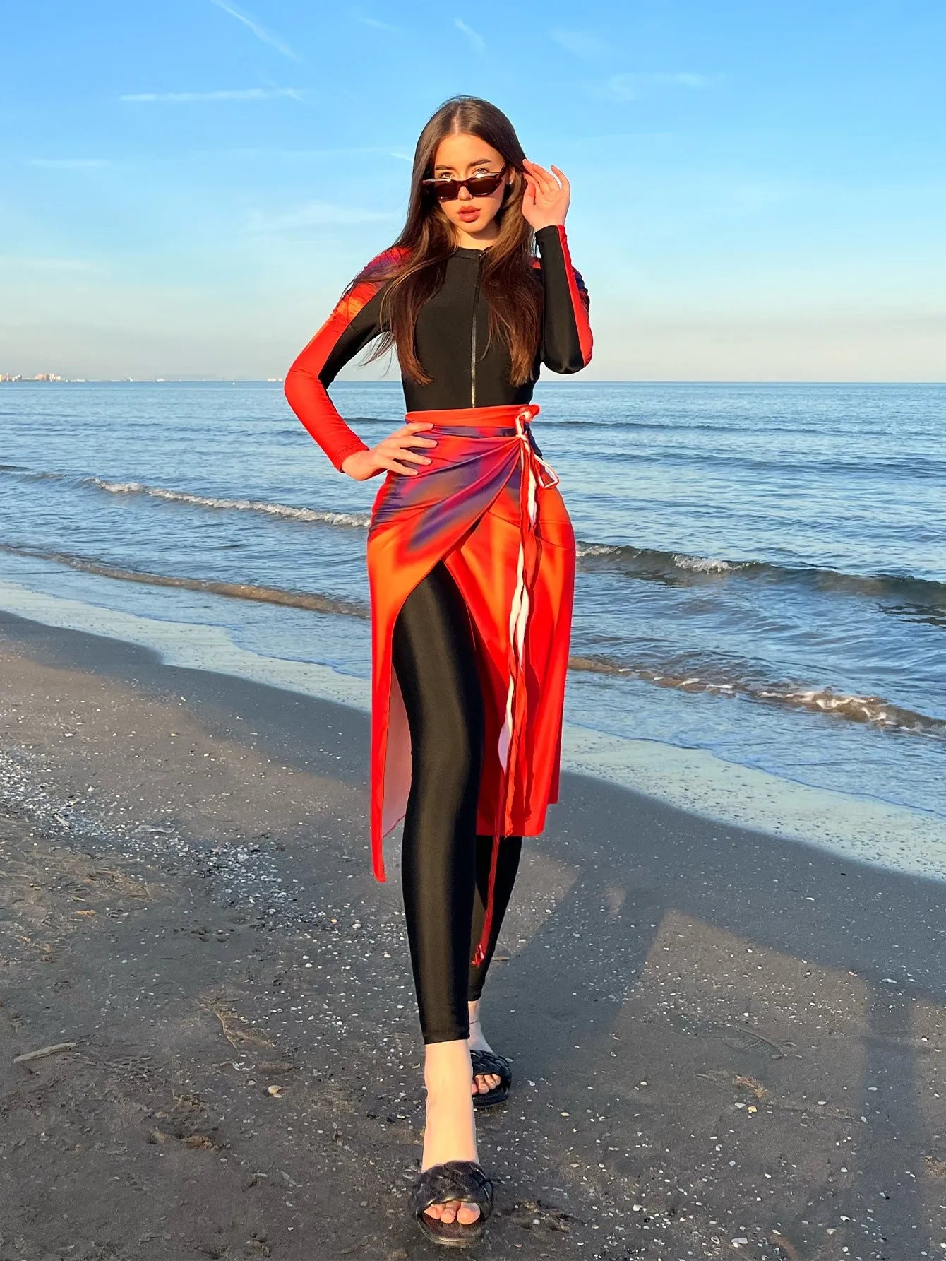 Women's conservative style beach swimsuit three-piece set in colour 427