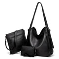 Women's retro three-piece bag set in soft PU material with horizontal square shape and sewing thread detail, available in multiple colours