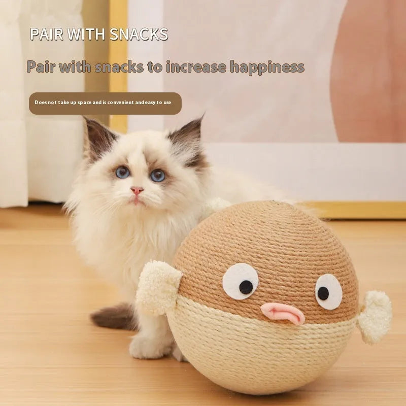 Puffer leakage food feeder sisal cube puzzle toy for dogs and cats, 15cm.